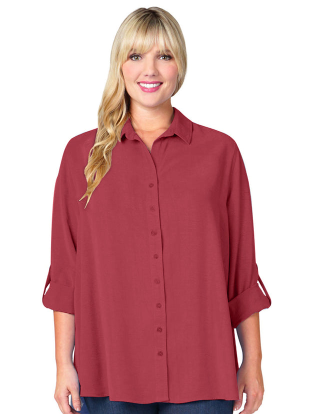 Tianello TENCEL™ Plus Sized "Loving" Blouse-Black-Vintage Rose
