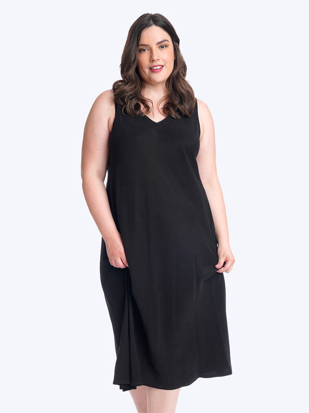 Tianello TENCEL™ Plus Sized Erika Tank Dress-Black