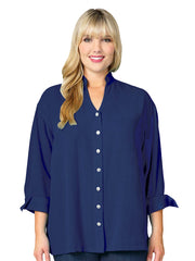 Tianello Plus Sized TENCEL™ Taipei Blouse-Cobalt