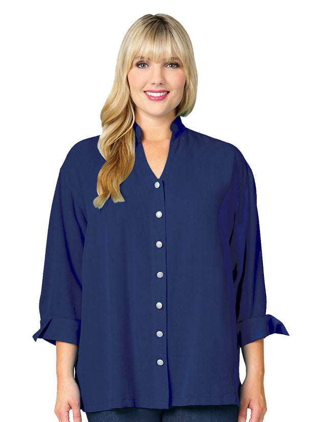 Tianello Plus Sized TENCEL™ Taipei Blouse-Cobalt
