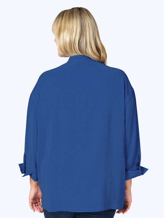 Tianello Plus Sized TENCEL™ "Taipei" Blouse-Electric Blue