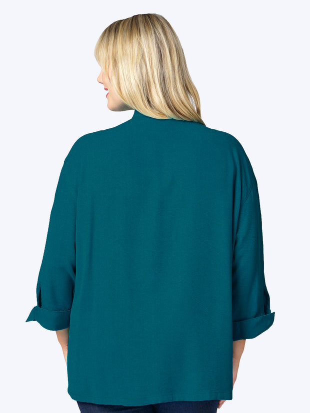 Tianello Plus Sized TENCEL™ "Taipei" Blouse-Midnight Teal