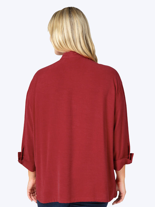 Tianello Plus Sized TENCEL™ "Taipei" Blouse-Pomegranate