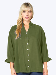 Tianello Plus Sized TENCEL™ "Taipei" Blouse-Spanish Olive