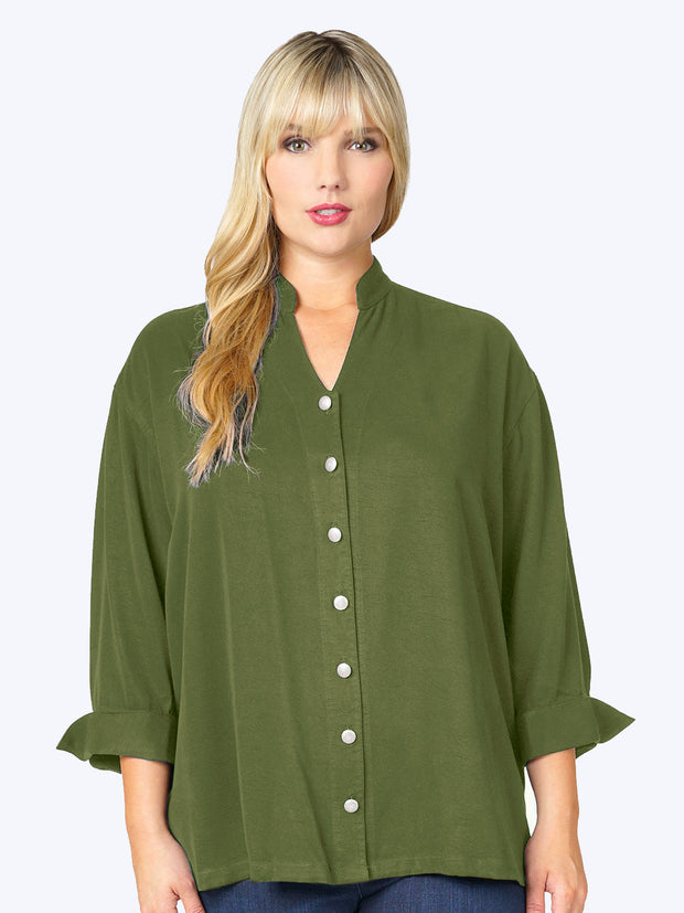 Tianello Plus Sized TENCEL™ "Taipei" Blouse-Spanish Olive