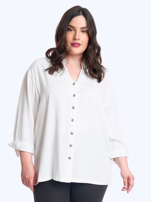 Tianello Plus Sized TENCEL™ "Taipei" Blouse-White