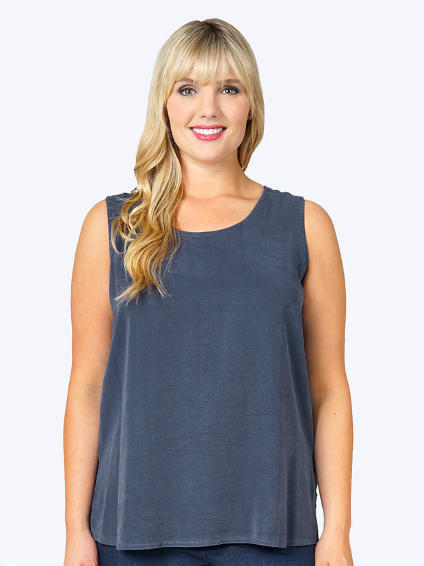 Tianello Plus Sized TENCEL™ Long Tank-Cobalt