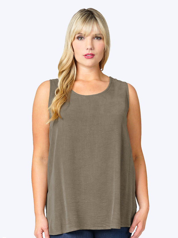 Tianello Plus Sized TENCEL™ Long Tank-Moss