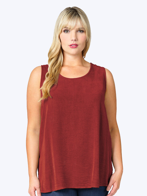 Tianello Plus Sized TENCEL™ Long Tank-Pomegranate