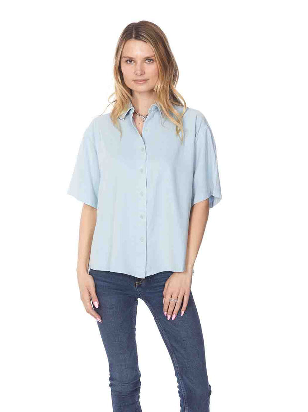 Tianello TENCEL™ Short Sleeve Camp Shirt-Mist Blue