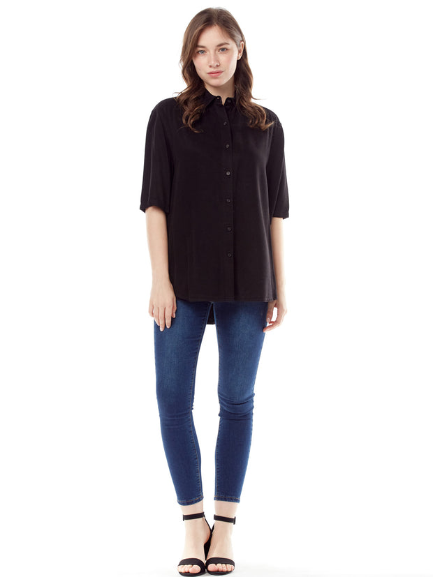 Tianello TENCEL™ Camp Shirt-Black-Black