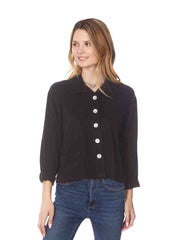 Tianello TENCEL™ Crop "Ishta" Jacket with Front Pockets-Black