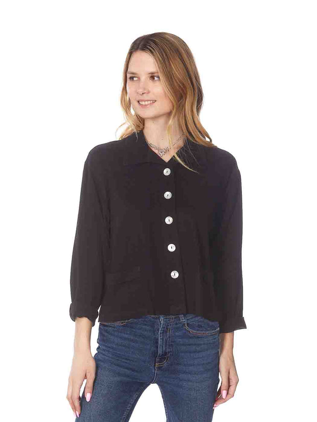 Tianello TENCEL™ Crop "Ishta" Jacket with Front Pockets-Black