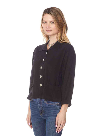 Tianello TENCEL™ Crop "Ishta" Jacket with Front Pockets-Black