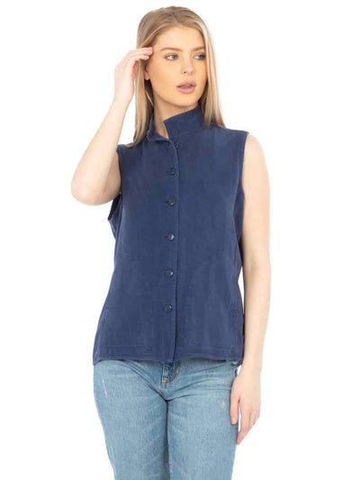 TENCEL™  Sleeveless "Oxford" Vest Jacket with Side Pockets-Cobalt