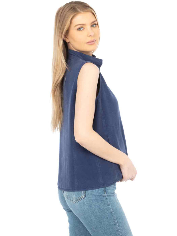 TENCEL™  Sleeveless "Oxford" Vest Jacket with Side Pockets-Cobalt