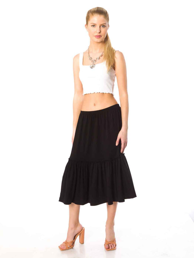 Tianello TENCEL™ Cotton  "Whisper" Knit 2-Tier "Bohemian" Skirt-Black
