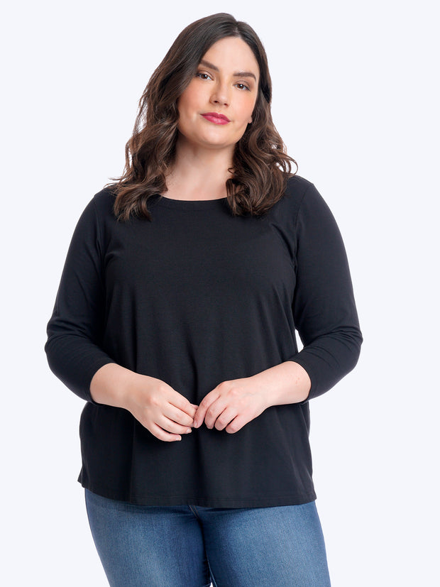 Tianello TENCEL™ Plus  Sized Whisper Knit Ballet Tee-Black