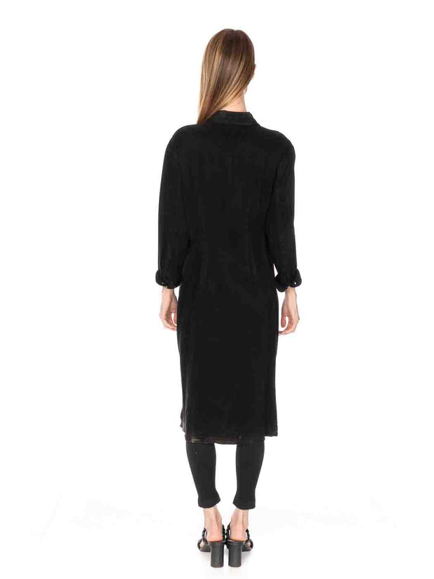 Tianello TENCEL™ "Harvard Twill" Long Duster "Daphne" Shirt Dress-Black