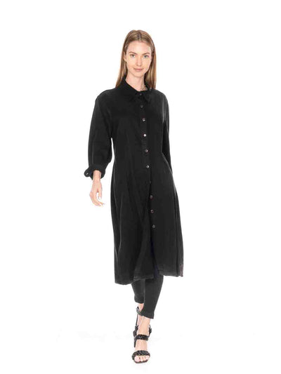 Tianello TENCEL™ "Harvard Twill" Long Duster "Daphne" Shirt Dress-Black