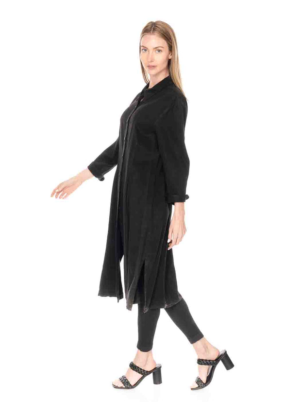 Tianello TENCEL™ "Harvard Twill" Long Duster "Daphne" Shirt Dress-Black