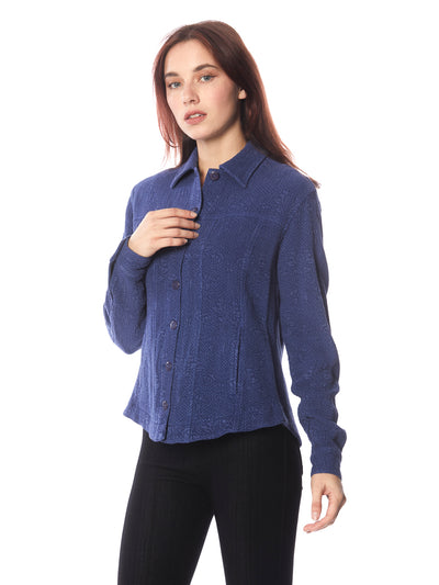 Tianello TENCEL™ "Vine" Cotton Jacquard L.S. "Jean" Jacket with Side Pockets-Cobalt