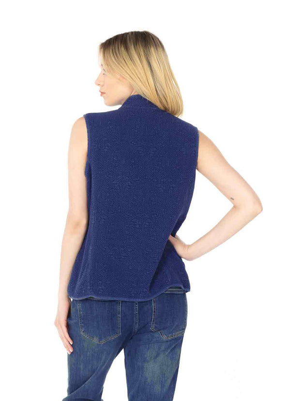 Tianello TENCEL™ "Vine" Cotton Jacquard Sleeveless "Oxford" Vest Jacket with Side Pockets-Cobalt