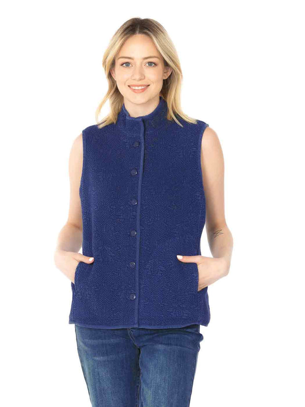 Tianello TENCEL™ "Vine" Cotton Jacquard Sleeveless "Oxford" Vest Jacket with Side Pockets-Cobalt