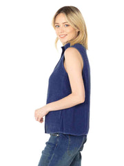 Tianello TENCEL™ "Vine" Cotton Jacquard Sleeveless "Oxford" Vest Jacket with Side Pockets-Cobalt
