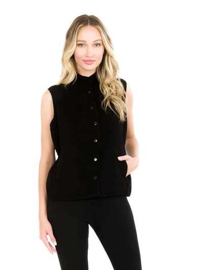 Tianello TENCEL™ "Rose" Cotton Jacquard Sleeveless "Oxford" Vest Jacket with Side Pockets-Black
