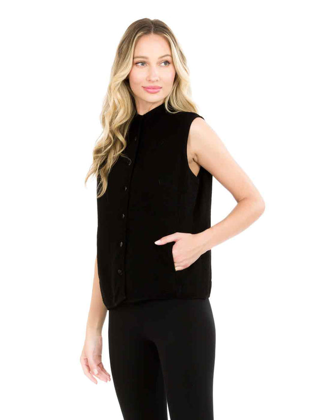 Tianello TENCEL™ "Rose" Cotton Jacquard Sleeveless "Oxford" Vest Jacket with Side Pockets-Black