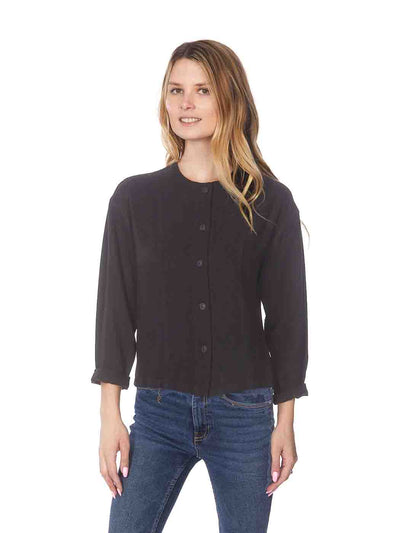 Tianello TENCEL™ "Toria" Crop Blouse/Jacket-Black
