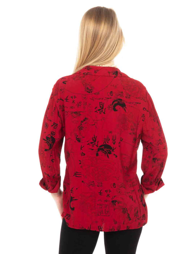 Light Weight TENCEL™ Print "Geisha"  Suzy Blouse-Pomegranate