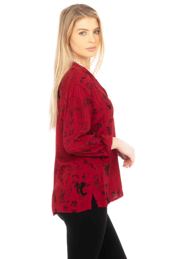 Light Weight TENCEL™ Print "Geisha"  Suzy Blouse-Pomegranate