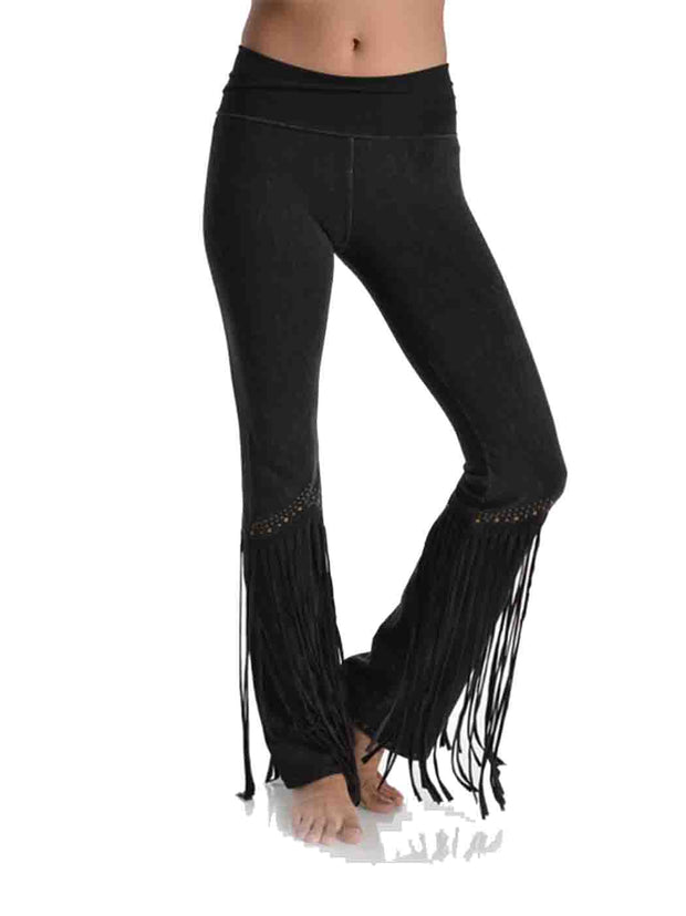 Tianello™ T-Party Fringed " Paloma"  Festival Bell Bottom Pant-Black