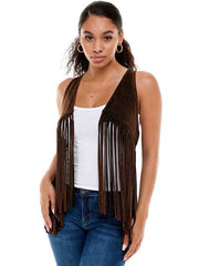 Tianello™ T-Party Knit "Paloma" Fringed Festival Vest-Brown