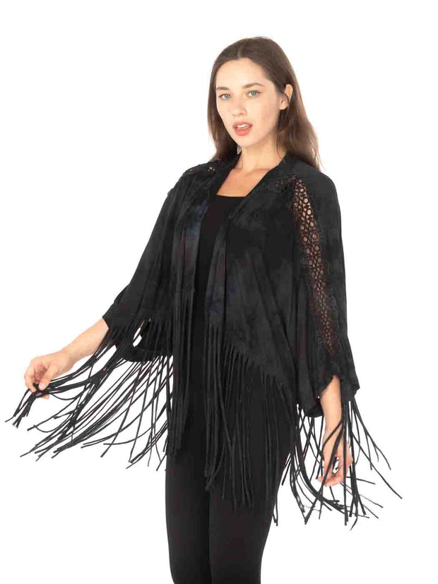 Tianello™ Knit "Paloma" Fringe Jacket-Black